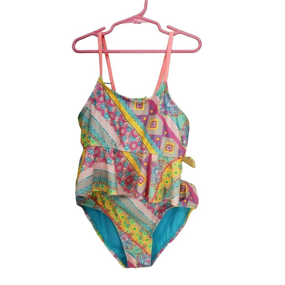 Breaking Waves‎ Girls Size 12 2 Piece Multi Print Swim Tankini Set